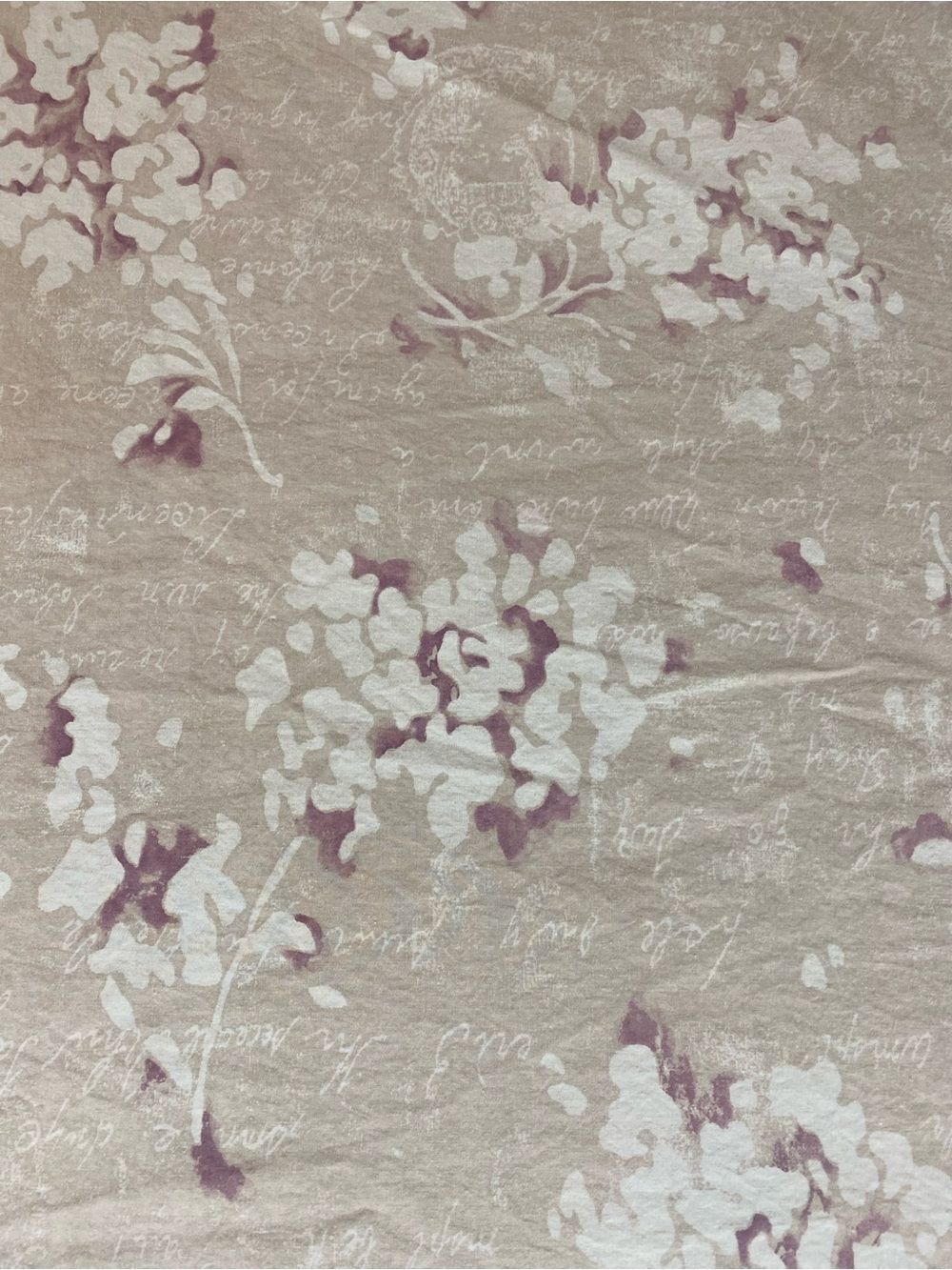 Croscill Floral Script Sheet in Taupe, White, and Mauve Queen fitted sheet